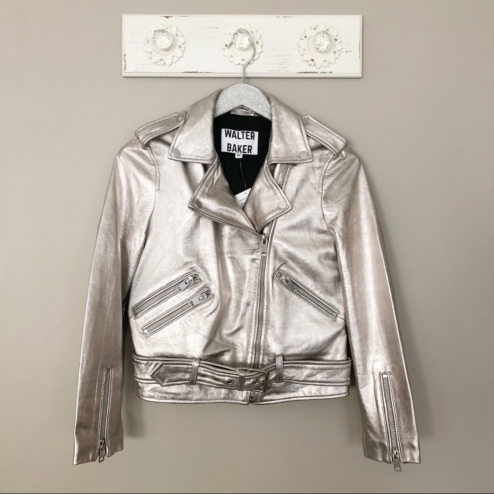 Walter Baker Silver Allison Leather Moto Jacket
